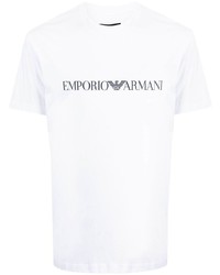 T-shirt à col rond imprimé blanc et bleu marine Emporio Armani
