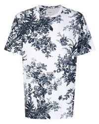 T-shirt à col rond imprimé blanc et bleu marine Erdem