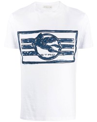 T-shirt à col rond imprimé blanc et bleu marine Etro