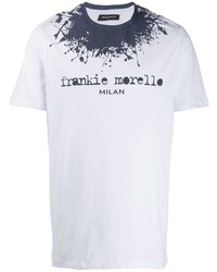 T-shirt à col rond imprimé blanc et bleu marine Frankie Morello