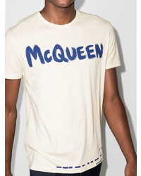 T-shirt à col rond imprimé blanc et bleu marine Alexander McQueen