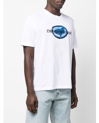 T-shirt à col rond imprimé blanc et bleu marine Emporio Armani