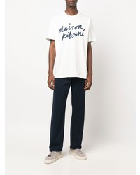 T-shirt à col rond imprimé blanc et bleu marine MAISON KITSUNÉ