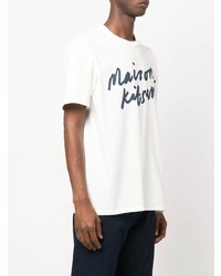 T-shirt à col rond imprimé blanc et bleu marine MAISON KITSUNÉ