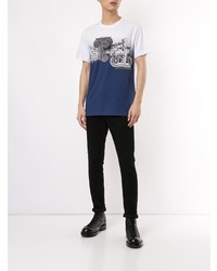 T-shirt à col rond imprimé blanc et bleu marine VERSACE JEANS COUTURE