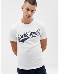 T-shirt à col rond imprimé blanc et bleu marine Jack & Jones