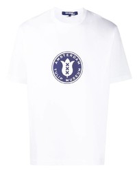 T-shirt à col rond imprimé blanc et bleu marine Junya Watanabe MAN