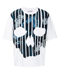T-shirt à col rond imprimé blanc et bleu marine JUST IN XX