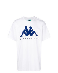 T-shirt à col rond imprimé blanc et bleu marine Kappa