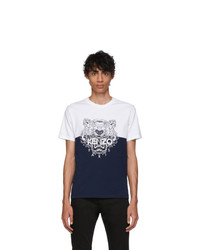 T-shirt à col rond imprimé blanc et bleu marine Kenzo