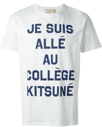 T-shirt à col rond imprimé blanc et bleu marine Kitsune