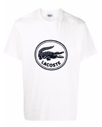 T-shirt à col rond imprimé blanc et bleu marine Lacoste