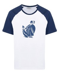 T-shirt à col rond imprimé blanc et bleu marine Lanvin