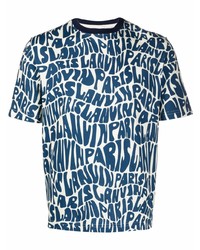 T-shirt à col rond imprimé blanc et bleu marine Lanvin