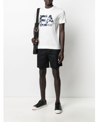 T-shirt à col rond imprimé blanc et bleu marine Emporio Armani