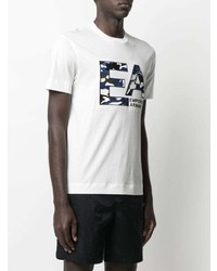 T-shirt à col rond imprimé blanc et bleu marine Emporio Armani