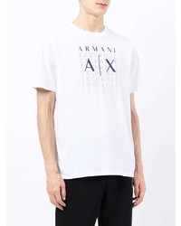 T-shirt à col rond imprimé blanc et bleu marine Armani Exchange