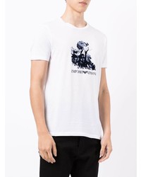 T-shirt à col rond imprimé blanc et bleu marine Emporio Armani
