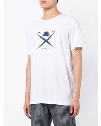 T-shirt à col rond imprimé blanc et bleu marine Hackett