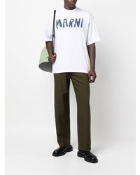 T-shirt à col rond imprimé blanc et bleu marine Marni