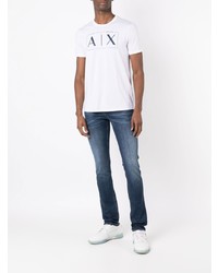 T-shirt à col rond imprimé blanc et bleu marine Armani Exchange