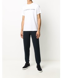 T-shirt à col rond imprimé blanc et bleu marine Corneliani