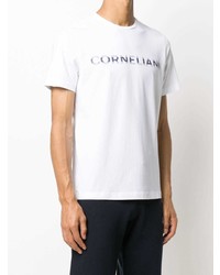 T-shirt à col rond imprimé blanc et bleu marine Corneliani