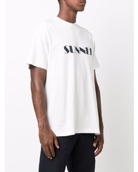T-shirt à col rond imprimé blanc et bleu marine Sunnei