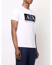 T-shirt à col rond imprimé blanc et bleu marine Armani Exchange