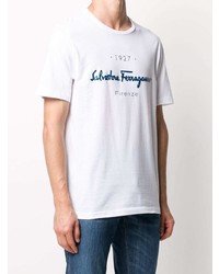 T-shirt à col rond imprimé blanc et bleu marine Salvatore Ferragamo