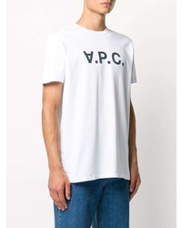 T-shirt à col rond imprimé blanc et bleu marine A.P.C.