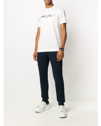 T-shirt à col rond imprimé blanc et bleu marine Emporio Armani