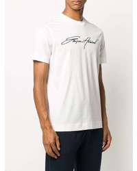 T-shirt à col rond imprimé blanc et bleu marine Emporio Armani