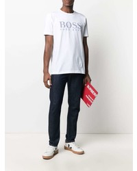 T-shirt à col rond imprimé blanc et bleu marine BOSS HUGO BOSS