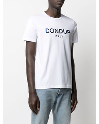 T-shirt à col rond imprimé blanc et bleu marine Dondup