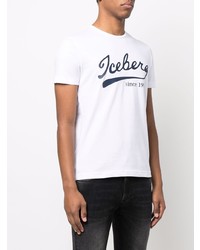 T-shirt à col rond imprimé blanc et bleu marine Iceberg