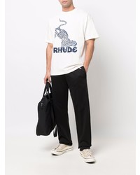 T-shirt à col rond imprimé blanc et bleu marine Rhude