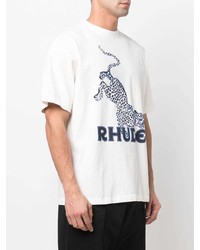 T-shirt à col rond imprimé blanc et bleu marine Rhude