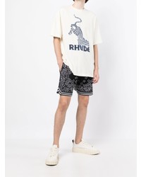 T-shirt à col rond imprimé blanc et bleu marine Rhude