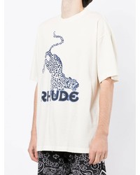 T-shirt à col rond imprimé blanc et bleu marine Rhude