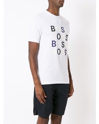 T-shirt à col rond imprimé blanc et bleu marine BOSS