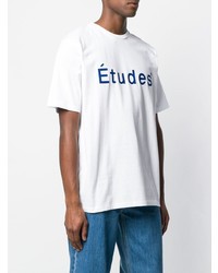 T-shirt à col rond imprimé blanc et bleu marine Études