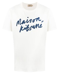 T-shirt à col rond imprimé blanc et bleu marine MAISON KITSUNÉ