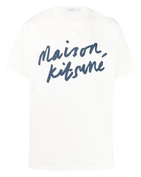 T-shirt à col rond imprimé blanc et bleu marine MAISON KITSUNÉ