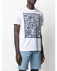 T-shirt à col rond imprimé blanc et bleu marine Brioni