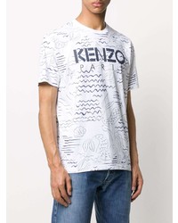 T-shirt à col rond imprimé blanc et bleu marine Kenzo