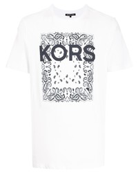 T-shirt à col rond imprimé blanc et bleu marine Michael Kors