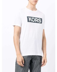 T-shirt à col rond imprimé blanc et bleu marine Michael Kors