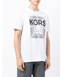 T-shirt à col rond imprimé blanc et bleu marine Michael Kors