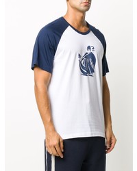 T-shirt à col rond imprimé blanc et bleu marine Lanvin